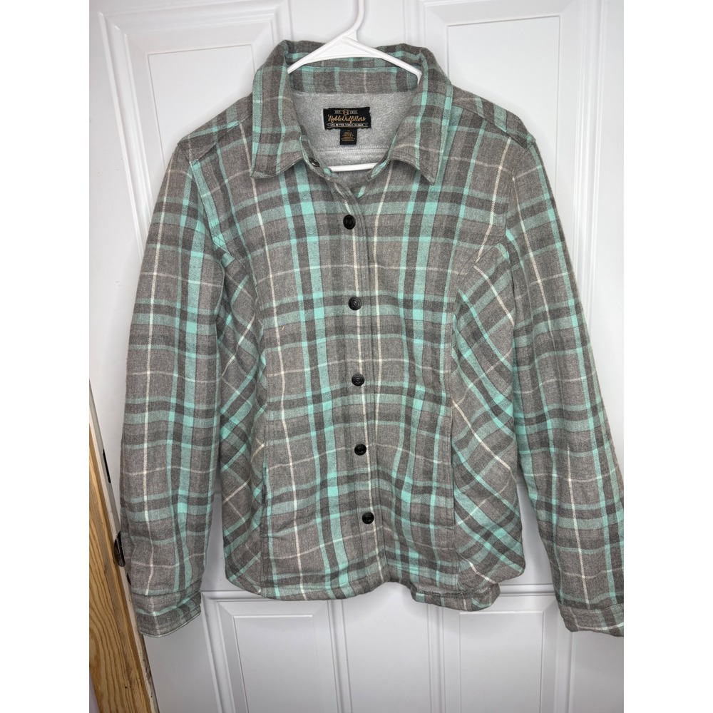 Noble Outfitters Womens Plaid Flannel Shirt Jacket Fleece Lined Grey Mint Medium
